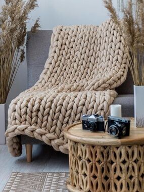 Chunky Knit Throw Blanket - Cream Cozy Home Bedding